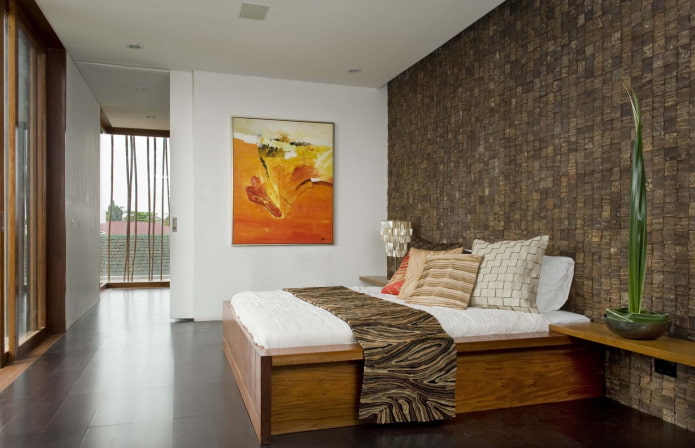 кокосовая мозаичная плитка в спальне
