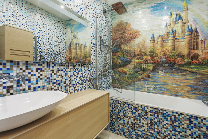 мозаичное панно и интерьере ванной