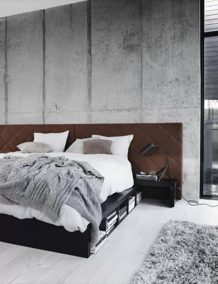 бетонные стены в спальне