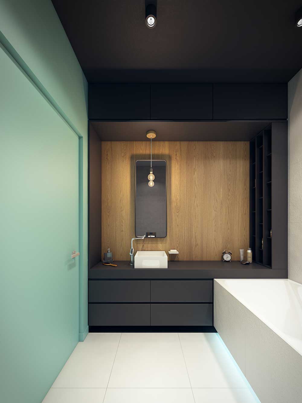Дизайн ванной комнаты 6 кв м зонирование цветом