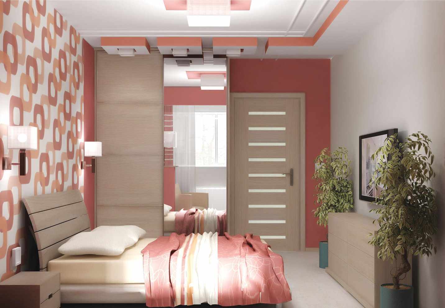 идея светлого декора узкой спальни
