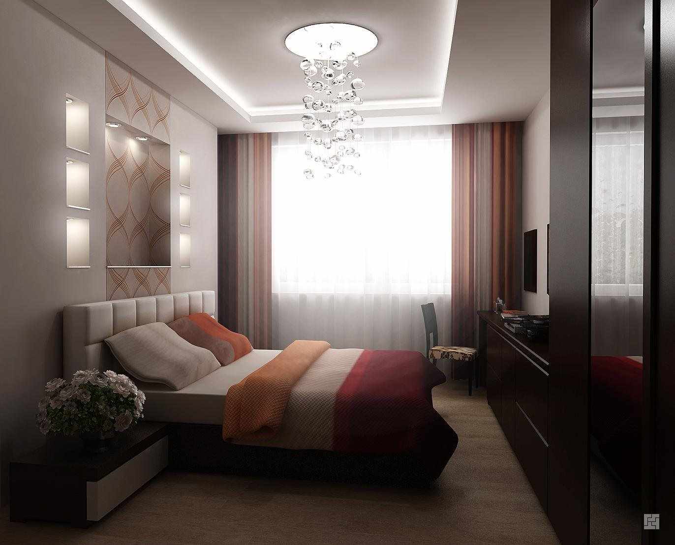 пример светлого стиля узкой спальни