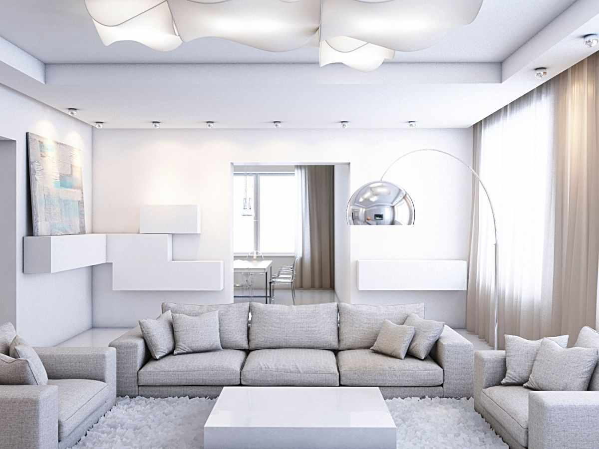 вариант использования необычного дизайна гостиной комнаты в стиле минимализм