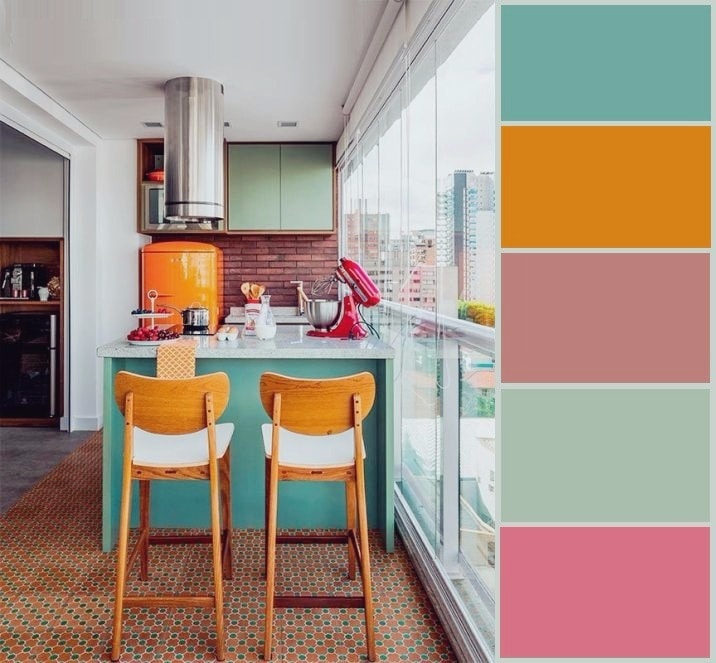 Схема гармоничной комбинации цветов в современной кухне