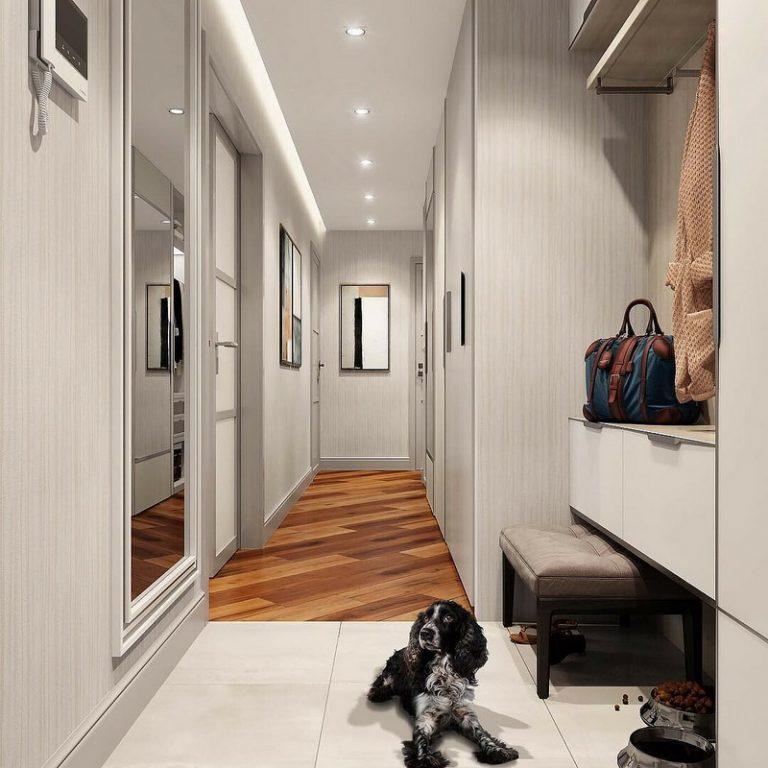 Собака не керамическом полу в прихожей квартиры