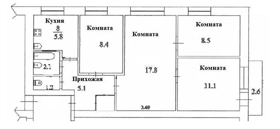Схема расположения комнат в 4 комнатной хрущевке