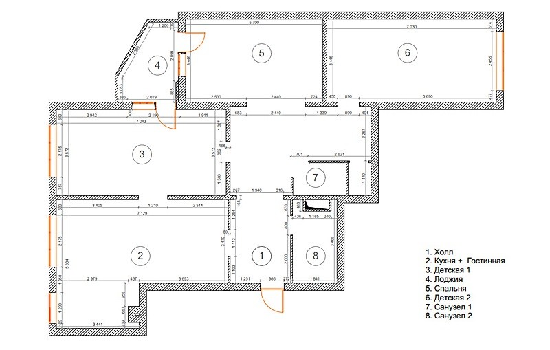 Планировка современной квартиры с четырьмя комнатами