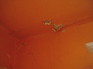photo water damaged plaster wall and ceiling
