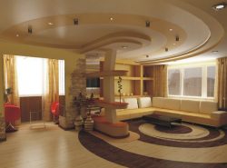 Потолок в гостиной должен соответствовать дизайну комнаты
