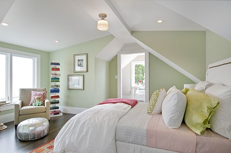 Фисташковый цвет в интерьере спальни - Дизайн фото