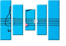 Модульная картина «Музыка двух сердец - сердца в виде нот на нотном стане со скрипичным ключом на голубом фоне»