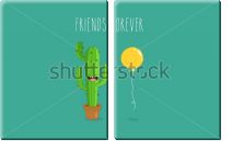 Модульная картина «Забавная иллюстрация с кактусом в горшочке, жёлтым воздушным шариком и надписью на бирюзовом фоне»