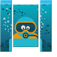 Модульная картина «Дайвер глубоко под водой в окружении рыб»