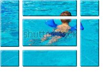 Модульная картина «Мальчик учится плавать в надувных нарукавниках»