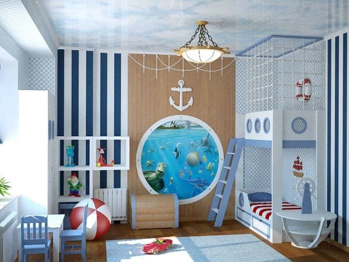 Дизайн детской комнаты в модном морском стиле 